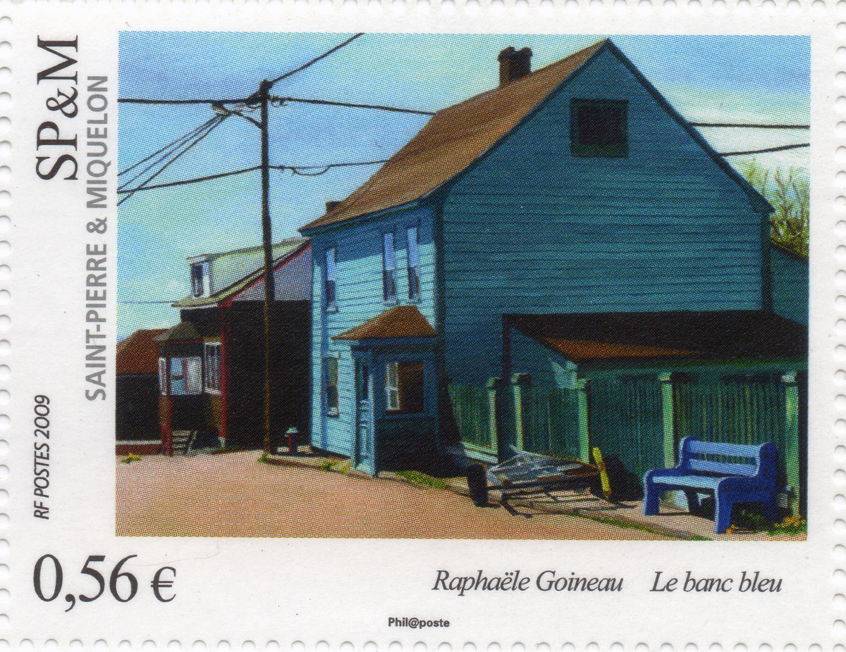 Saint-Pierre et Miquelon. Art « Le blanc bleu », tableau de Raphaële Goineau, 2009 (création de Raphaële Goineau, impression offset) (© Saint-Pierre et Miquelon La Poste / R. Goineau)