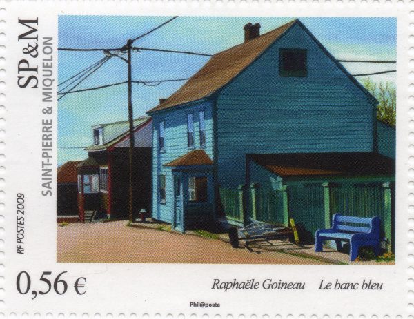 Saint-Pierre et Miquelon. Art « Le blanc bleu », tableau de Raphaëlle Goineau, 2009 (création de Raphaëlle Goineau, impression offset) (© Saint-Pierre et Miquelon La Poste / R. Goineau)