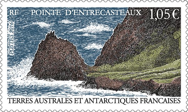 TAAF : Pointe d’Entrecasteaux, 2016 (dessin et gravure d’Eve Luquet, impression taille-douce) (© TAAF / E. Luquet)