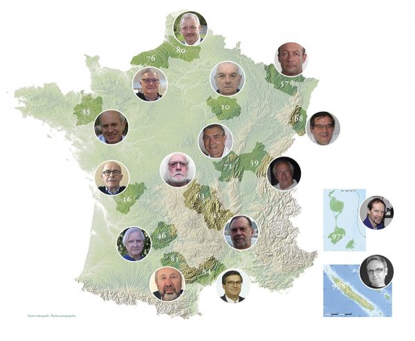 Carte des 16 correspondants territoriaux de l'ATG (2017)