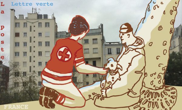France : La Croix-Rouge française en action, 2016 (création de France Dumas, bande carnet de 8 timbres autoadhésifs) Aide aux sans-abris (projet de timbre)