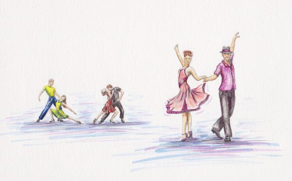 Line Filhon, La fête du timbre, Salsa, aquarelle pour le document philatélique officiel de La Poste, 2014 (© L. Filhon)