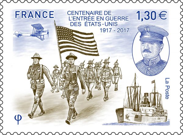 France. Centenaire de l’entrée en guerre des États-Unis, 2017 (création et gravure d’André Lavergne, impression taille-douce) (© La Poste /A. Lavergne / Excelsior - L’Équipe / Roger Viollet)