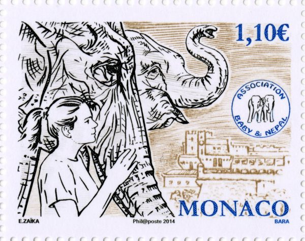 Monaco. Association Baby et Népal, 2014 (création d’Elena Zaïka, aquarelle sur papier, gravure de Pierre Bara, impression taille-douce) (© Monaco OETP / E. Zaïka / P. Bara)