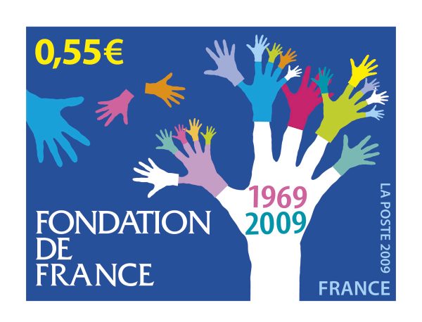 France. 40ème anniversaire de la Fondation de France, 2009 (maquette du timbre-poste, création de Stéphanie Ghinéa, illustration vectorielle) (Timbre-poste en héliogravure) (© La Poste / S. Ghinéa)