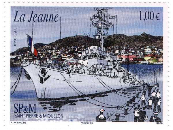 Saint-Pierre et Miquelon. La Jeanne, 2010 (dessin de  A. Bailhache, gravure de Pierre Bara, impression taille-douce) (© SPM / A. Bailhache / P. Bara)