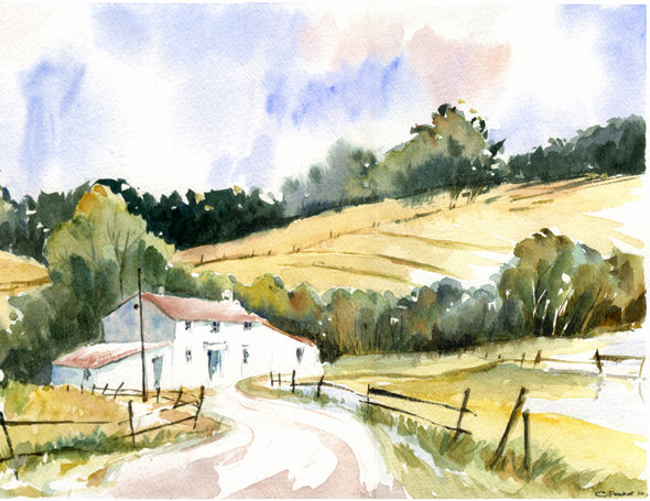 Claude Perchat, Le chemin, aquarelle, 2014 © (C. Perchat)