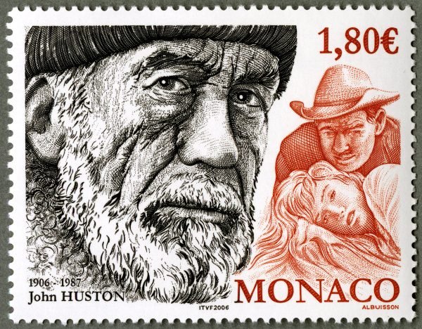 Monaco : John Huston, 2006 (dessin et gravure de Pierre Albuisson, impression taille-douce) (© Monaco OETP / P. Albuisson)