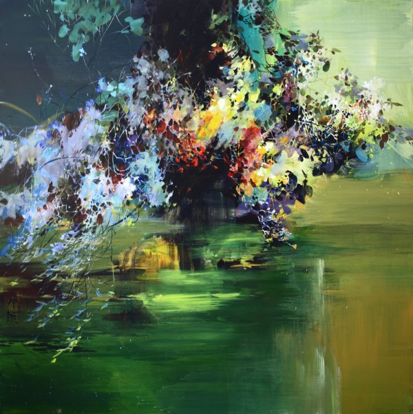 Zhongyao Li, Fleurs sur l’étang, acrylique sur toile, 100 x 100 cm, 2009 (© Z. Li)