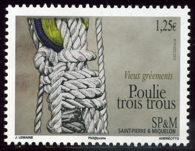 Saint-Pierre et Miquelon, Poulis trois trous, 2013 (dessin de Joël Lemaine, gravure de Claude Andréotto, impression taille-douce et offset) (© Saint-Pierre et Miquelon La Poste / J. Lemaine / C. Andréotto)