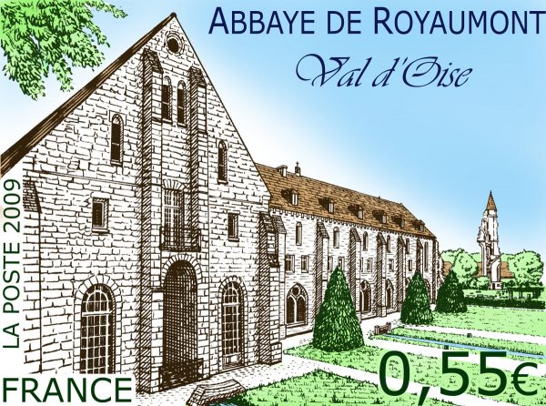 France. Abbaye de Royaumont, Val d’Oise, 2009 (conception et gravure de Line Filhon, impression taille-douce) Maquette (© La Poste / L. Filhon)