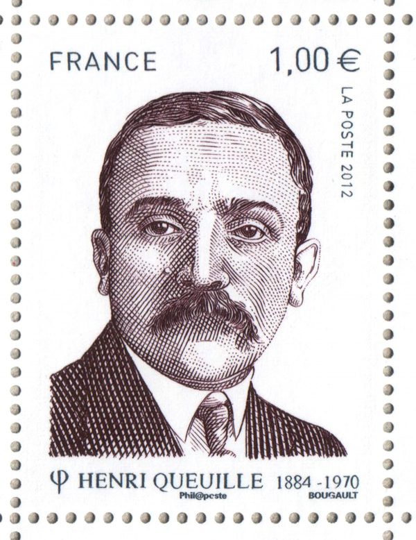 France. Henri Queuille, timbre-poste en taille-douce, dessin et gravure Sarah Bougault, 2012 (© La Poste / S. Bougault)