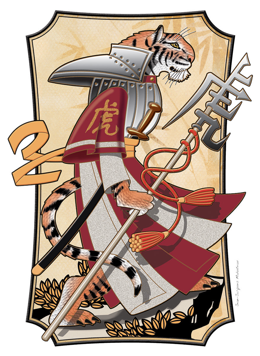 Jean-Jacques Mahuteau, Tigre manga, aquarelle et dessin numérique, illustration du zodiaque chinois pour le Livre des timbres de Nouvelle-Calédonie, 2010 (© JJ. Mahuteau)