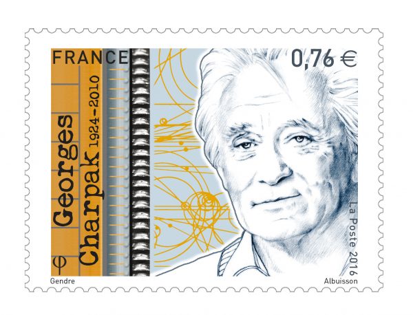 France : Georges Charpak, 2016 (création de Florence Gendre, gravure de Pierre Albuisson, impression taille-douce) (© La Poste / F. Gendre / P. Albuisson)