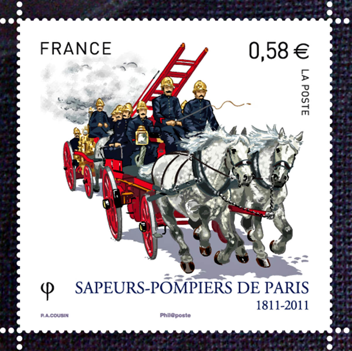 France. Sapeurs-pompiers de Paris, 2011 (dessin de Pierre-André Cousin, impression héliogravure) (© La Poste / PA. Cousin)