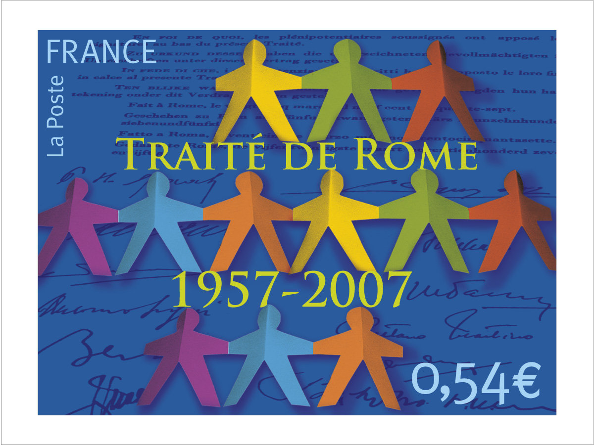 France. Cinquantenaire du traité de Rome, 2007 (création de Staphanie Ghinéa,  photo-montage) (Timbre-poste en héliogravure) (© La Poste / S. Ghinéa)