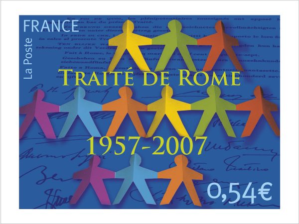 France. Cinquantenaire du traité de Rome, 2007 (création de Staphanie Ghinéa,  photo-montage) (Timbre-poste en héliogravure) (© La Poste / S. Ghinéa)