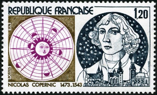 France: 500th anniversary of the birth of Nicolas Copernicus, 1974 (drawing and engraving by Claude Andréotto, intaglio print) (© La Poste / C. Andréotto)