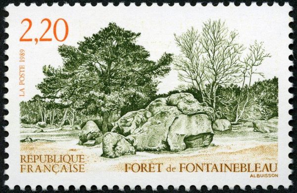 France : Forêt de Fontainebleau, 1989 (dessin et gravure de Pierre Albuisson, impression taille-douce) (© La Poste / P. Albuisson)