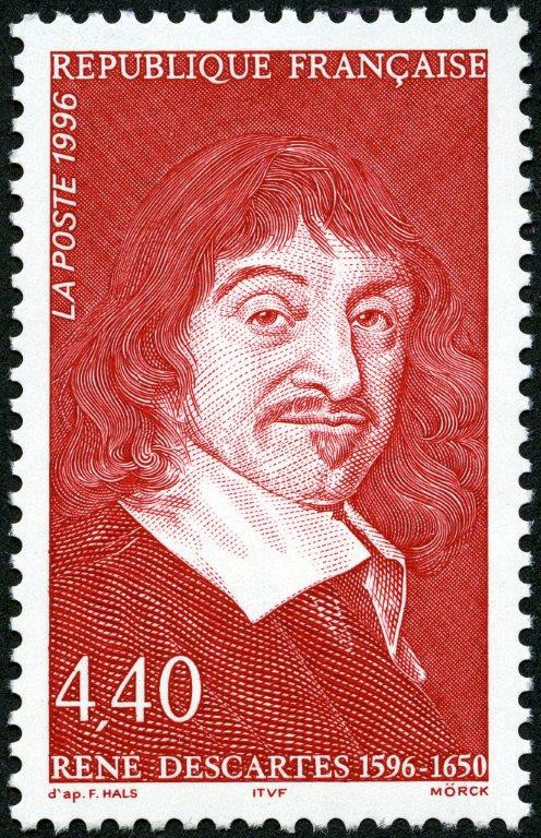 France : 400ème anniversaire de René Descartes, 1996 (dessin et gravure de Martin Mörck, d’après Frans Hals, impression taille-douce) (© La Poste / M. Mörck)