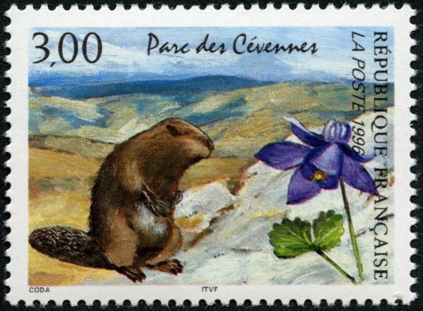 France. Parc des Cévennes, 1996 (création de Guy Coda, mise en page Odette Baillais, impression héliogravure). Prix du timbre de l’année (© La Poste / G. Coda)