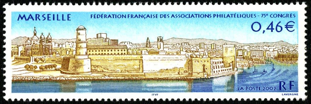 France. 75ème congrès de la Fédération française des associations philatéliques, à Marseille, 2002 (création et gravure d’André Lavergne, impression taille-douce) (© La Poste / A. Lavergne)