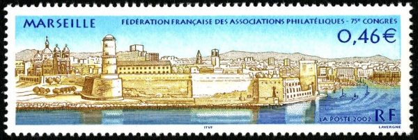 France. 75ème congrès de la Fédération française des associations philatéliques, à Marseille, 2002 (création et gravure d’André Lavergne, impression taille-douce) (© La Poste / A. Lavergne)