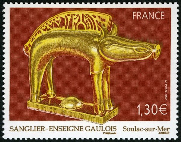 France. Sanglier-enseigne gaulois (musée archéologique de Soulac-sur-Mer, Gironde), 2007 (dessin et gravure de Claude Jumelet, impression taille-douce) (© La Poste / C. Jumelet)