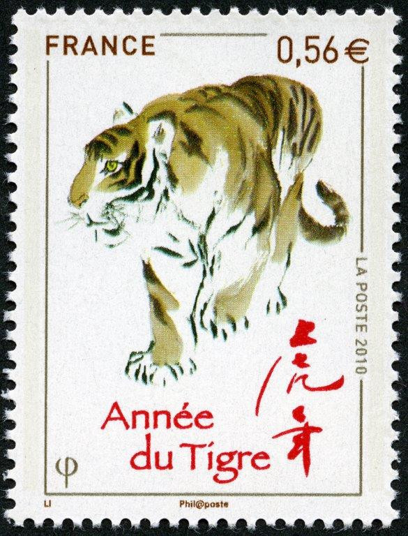 France. Année lunaire chinoise du Tigre, 2010 (création de Zhongyao Li, impression héliogravure) (© La Poste / Z. Li)