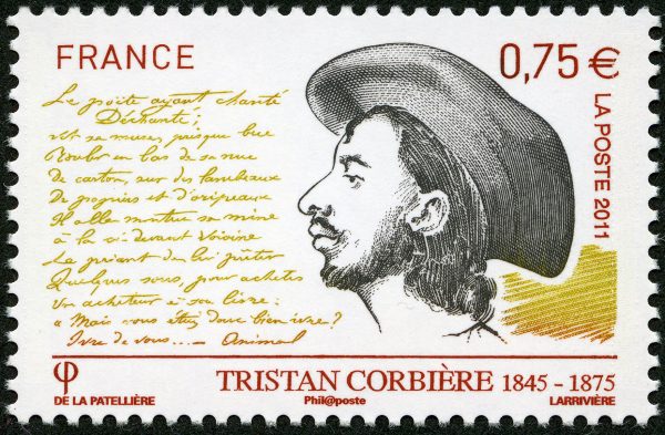 France : Tristan Corbière, 2011 (dessin de Cyril de La Patellière, gravure de Jacky Larrivière, impression taille-douce) (© La Poste / C. de La Patellière / J. Larrivière)