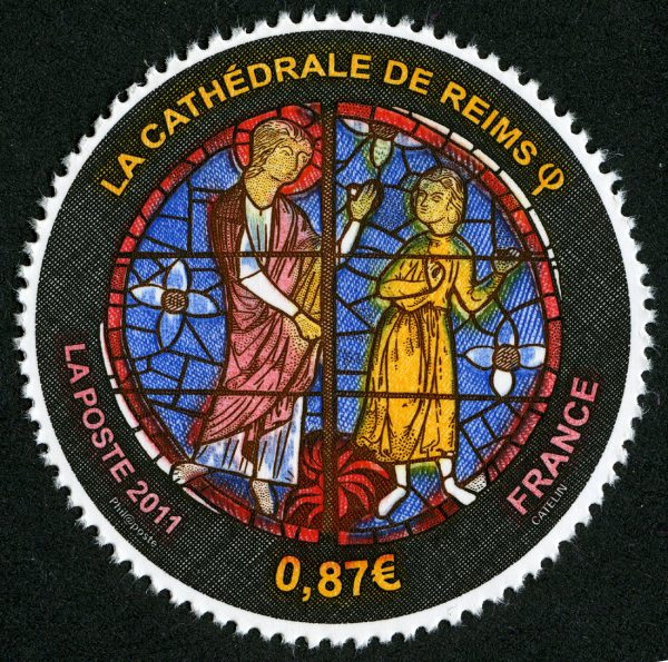 France. 800ème anniversaire de  la Cathédrale de Reims, 2011 (dessin et gravure d’Elsa Catelin, impression taille-douce) (© La Poste / E. Catelin)