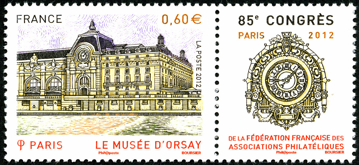 France. 85ème congrès de la FFAP, Paris 2012. Le musée d’Orsay, 2012 (création et gravure de Louis Boursier, impression taille-douce) (© La Poste / L. Boursier)