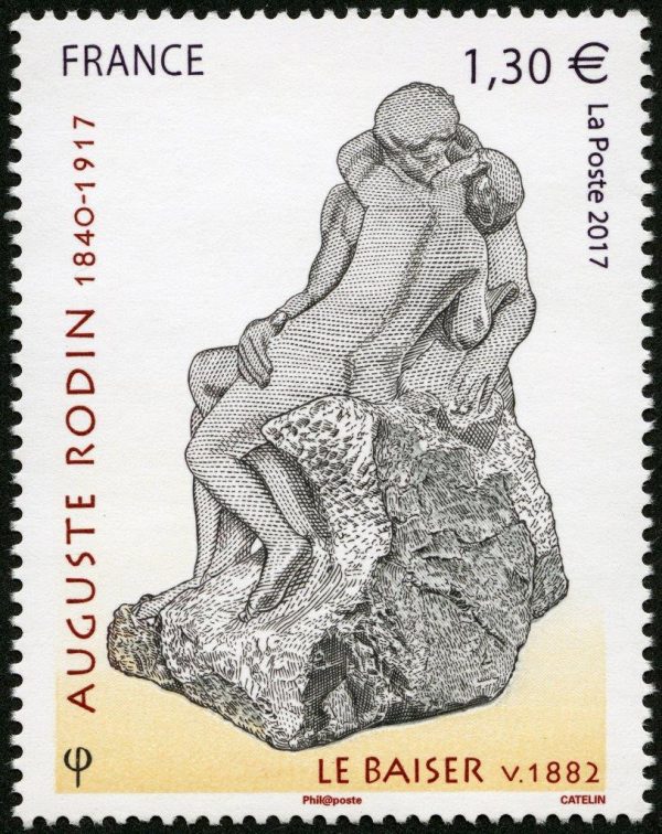 France. Auguste Rodin, "le baiser, vers 1882", 2017 (création et gravure d'Elsa Catelin, impression taille-douce) (© La Poste / Musée Rodin / E. Catelin)