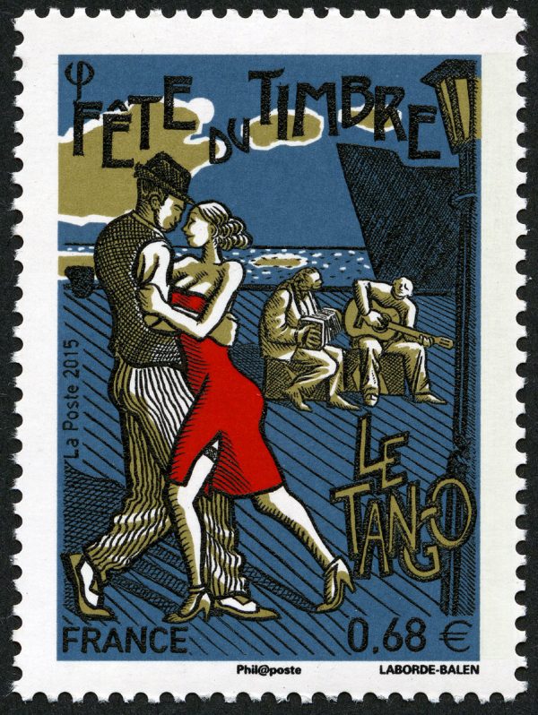 France : Fête du timbre. Le tango, 2015 (dessin et gravure de Christophe Laborde-Balen, impression taille-douce) (© La Poste / C. Laborde-Balen)