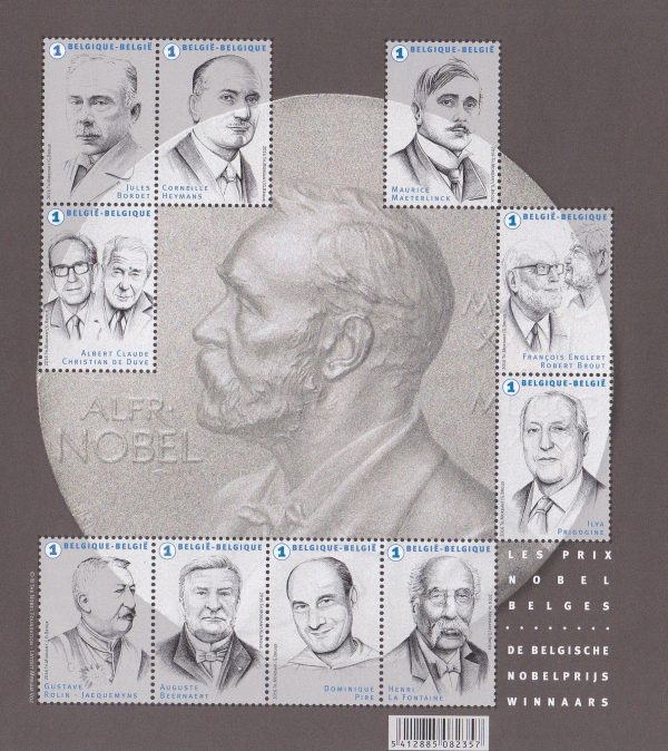 Belgique. Prix Nobel de Belgique, bloc-feuillet, 2016 (création de Thierry Mordant, gravure de Guillaume Broux, impression mixte taille-douce et héliogravure) (© B. Post / T. Mordant)