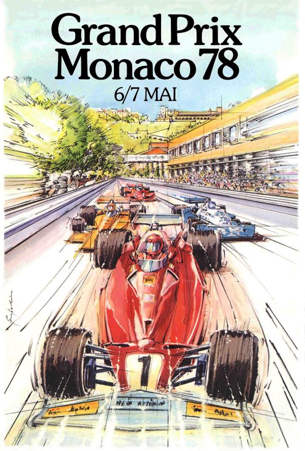 Alain Giampaoli, Affiche officielle Grand Prix de Monaco, aquarelle et crayons, 1978 (© A. Giampaoli)