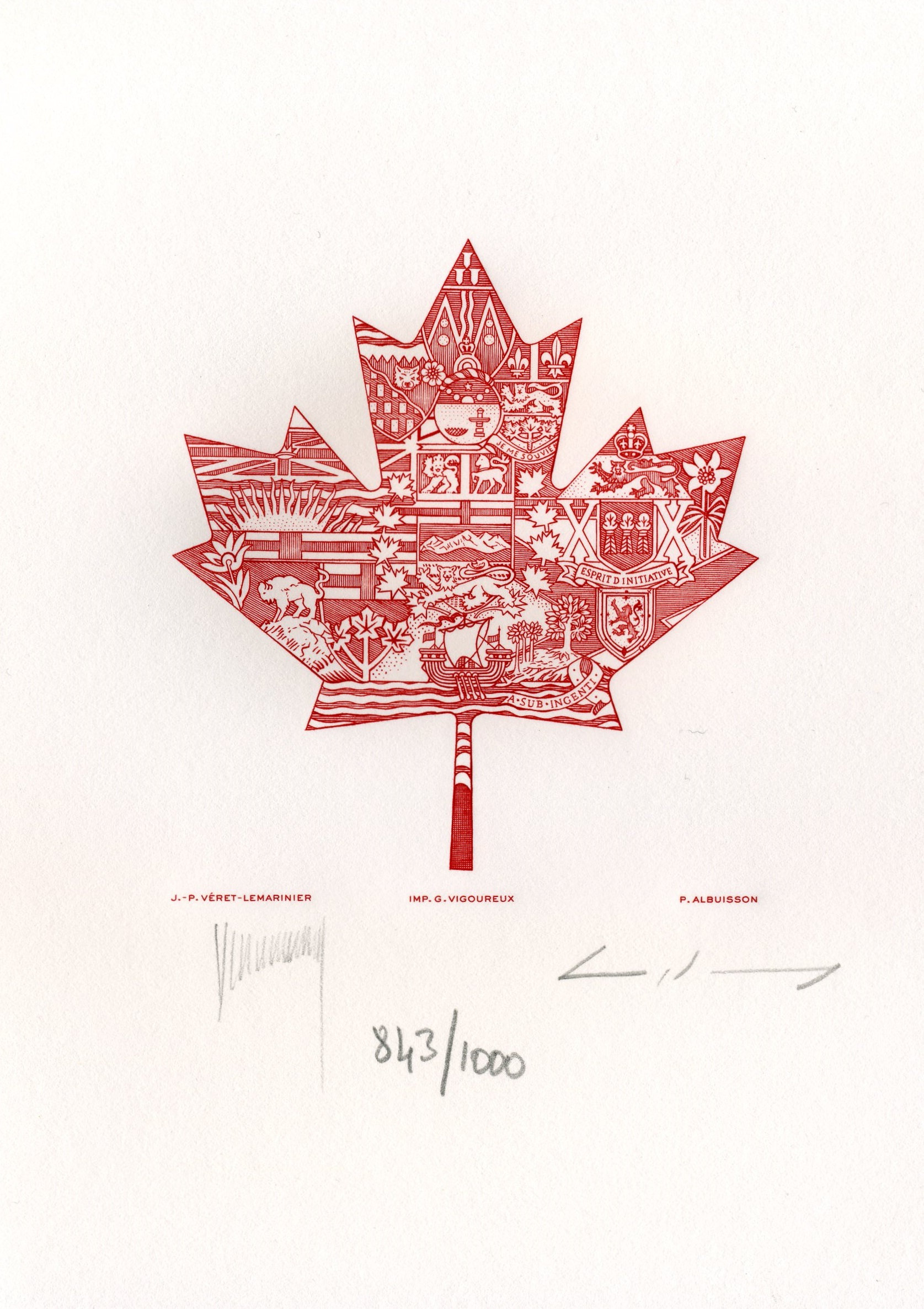 La feuille d'Erable, gravure n° 19 - 2015 (dessin : Véret-Lemarinier Jean-Paul et gravure : Albuisson Pierre)