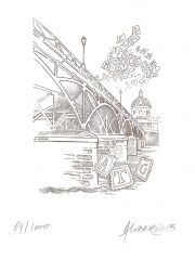 Pont des arts, Paris, gravure n° 2 - 2005 (dessin et gravure : Lavergne André)