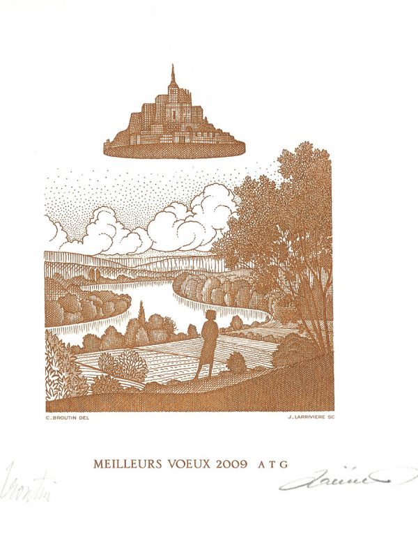 Vœux 2009, gravure n° 8 - 2008 (dessin : Broutin Christian et gravure : Larrivière Jacky)