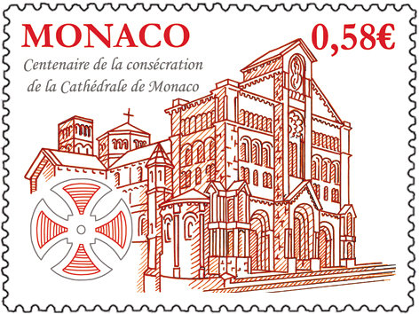 Monaco. Centenaire de la consécration de la cathédrale de Monaco, 2011 (création de Fabrice Monaci, gravure d’André Lavergne, impression taille-douce) (© Monaco OETP / F. Monaci / A.Lavergne)