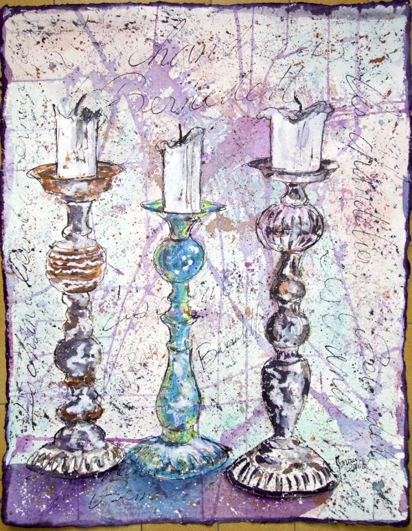 Fabrice Monaci, Les chandeliers, plume et aquarelle, sur papier fabriqué à la main, 50 x 65 cm, 2016 (© F. Monaci)