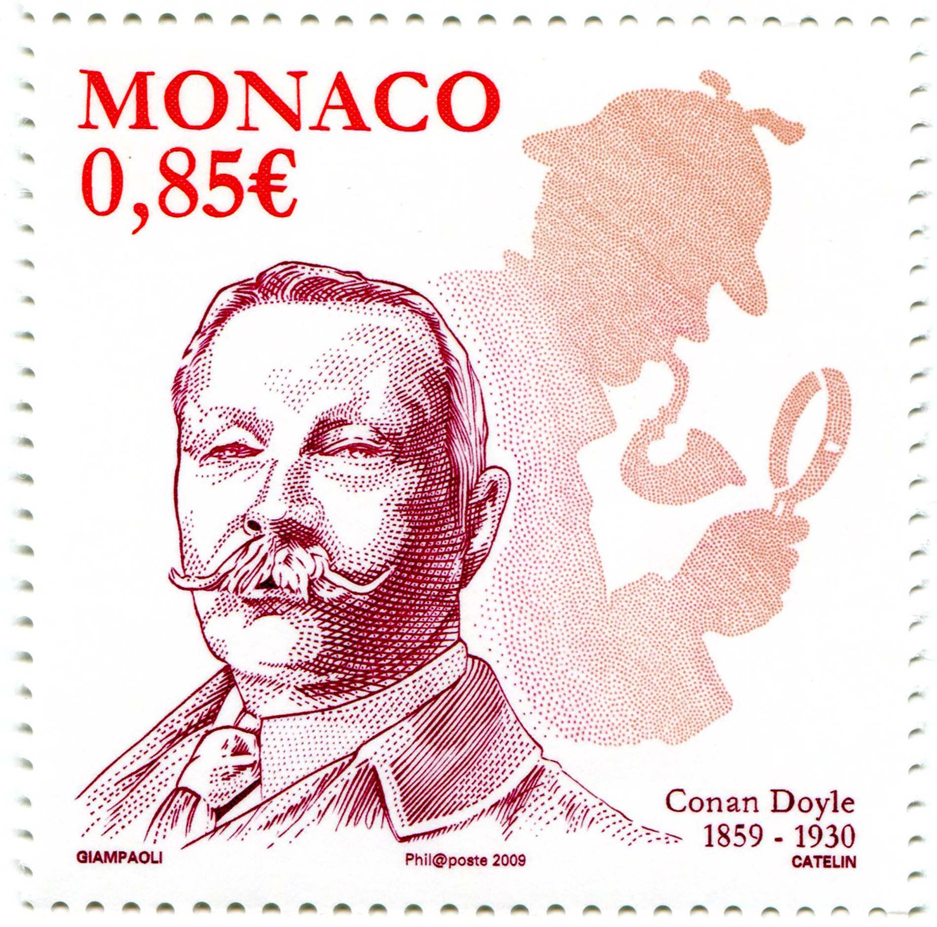 Monaco. Arthur Conan Doyle, 2009 (création d’Alain Giampaoli, gravure d’Elsa Catelin, impression taille-douce) (© Monaco OETP / A. Giampaoli / E. Catelin)