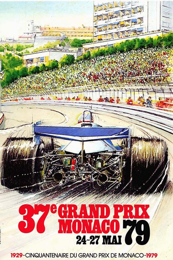 Alain Giampaoli, Affiche officielle Grand Prix de Monaco, aquarelle et crayons, 1979 (© A. Giampaoli)