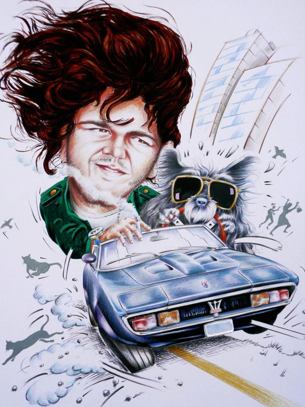 Alain Giampaoli, Jean Baptiste, sa voiture et son chien, gouache et crayons couleurs, 2008 (© A. Giampaoli)