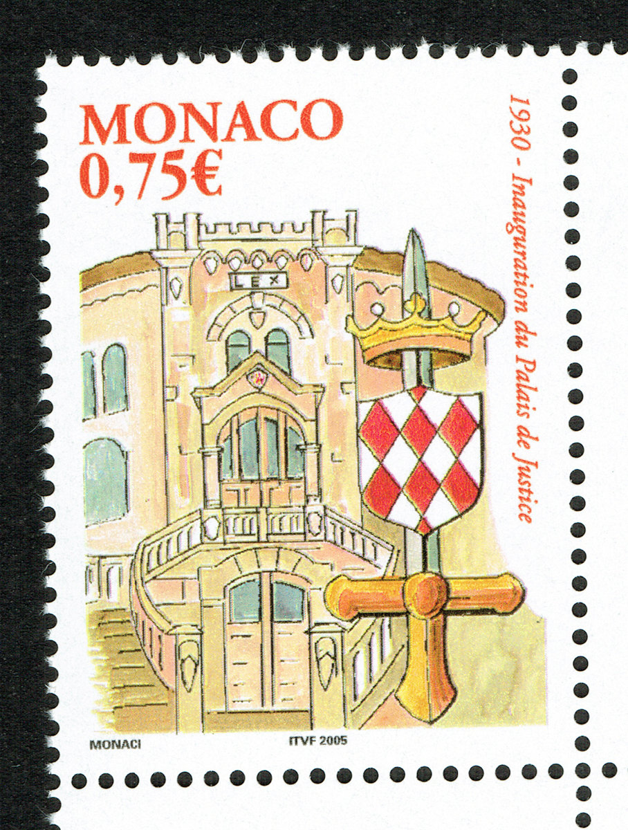 Monaco. 75 ans du Palais de Justice, 2004 (création de Fabrice Monaci, impression héliogravure) (© Monaco OETP / F. Monaci)