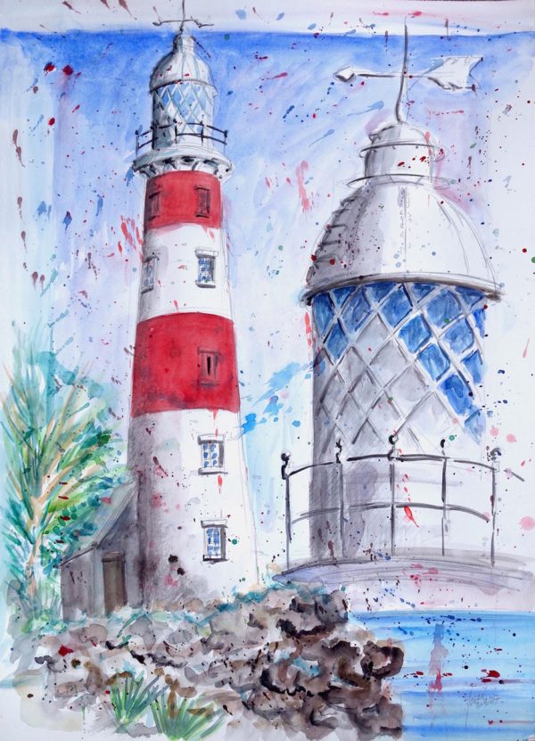 Fabrice Monaci, Le phare d’Albion, aquarelle et encre, 40 x 50 cm, 2017 (© F. Monaci)