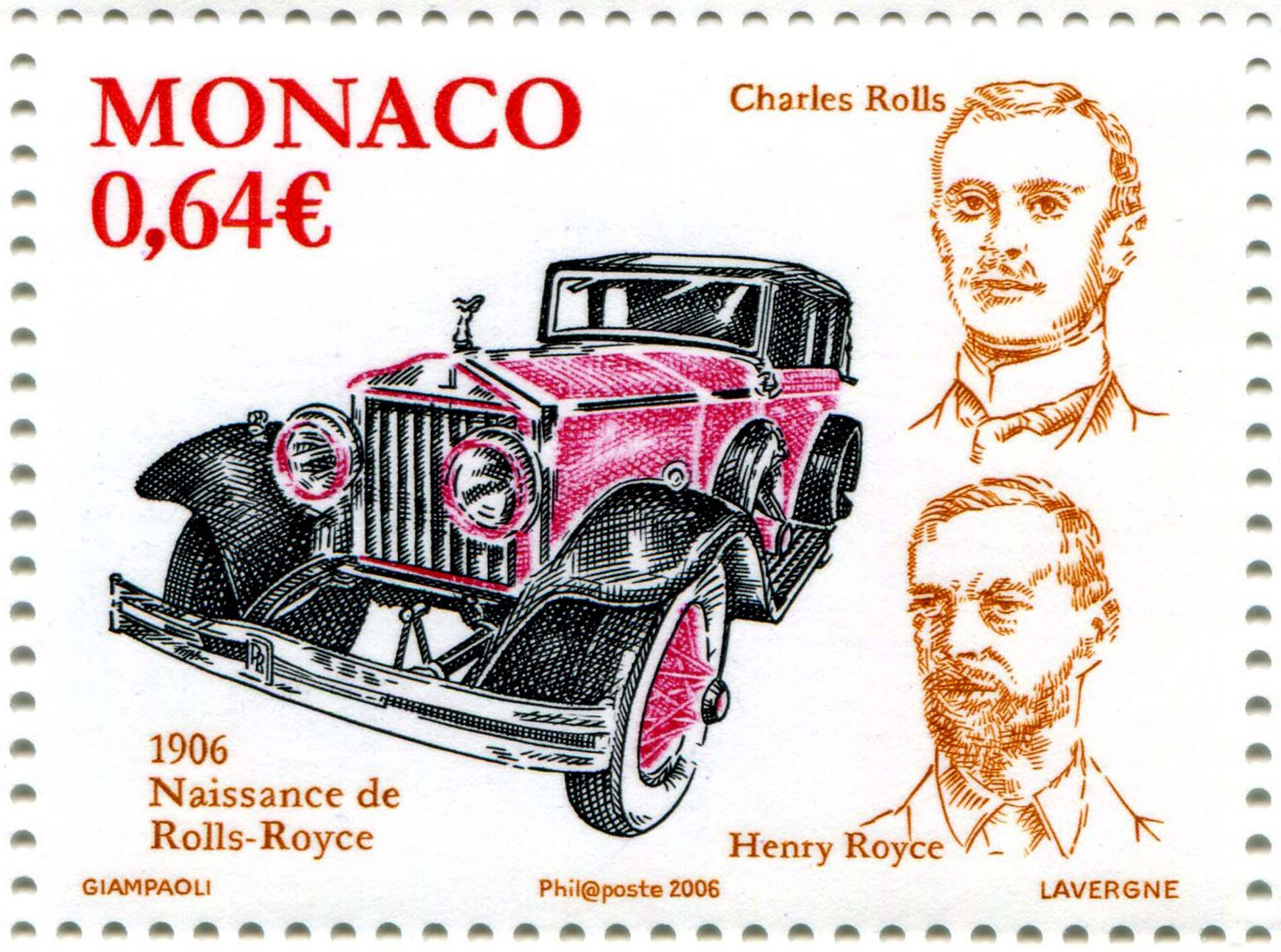 Monaco. Centenaire de la voiture Rolls-Royce, 2006 (création d’Alain Giampaoli, gravure d’André Lavergne, impression taille-douce) (© Monaco OETP / A. Giampaoli / A. Lavergne)