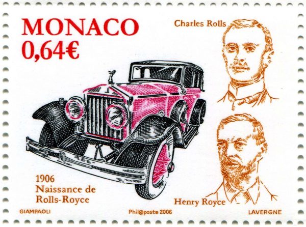 Monaco. Centenaire de la voiture Rolls-Royce, 2006 (création d’Alain Giampaoli, gravure d’André Lavergne, impression taille-douce) (© Monaco OETP / A. Giampaoli / A. Lavergne)