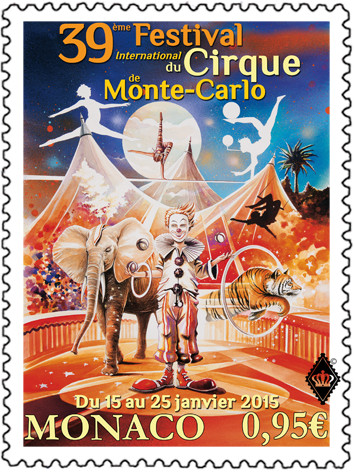 Monaco. 39ème Festival international du cirque de Monte-Carlo, 2015 (création de Thierry Mordant, impression héliogravure) (© Monaco OETP / T. Mordant)