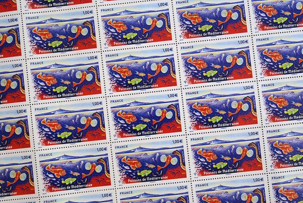 France. Euromed postal. Poissons de la mer Méditerranée, 2016 (création d’Isabelle Simler, impression héliogravure) (© La Poste / I. Simler)